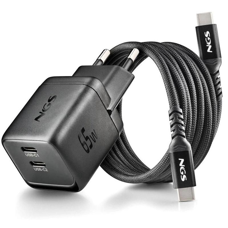 Cargador o adaptador de corriente NGS Carg Nano GAN 65W PD3.0 TIPO C UltraRáp. Black