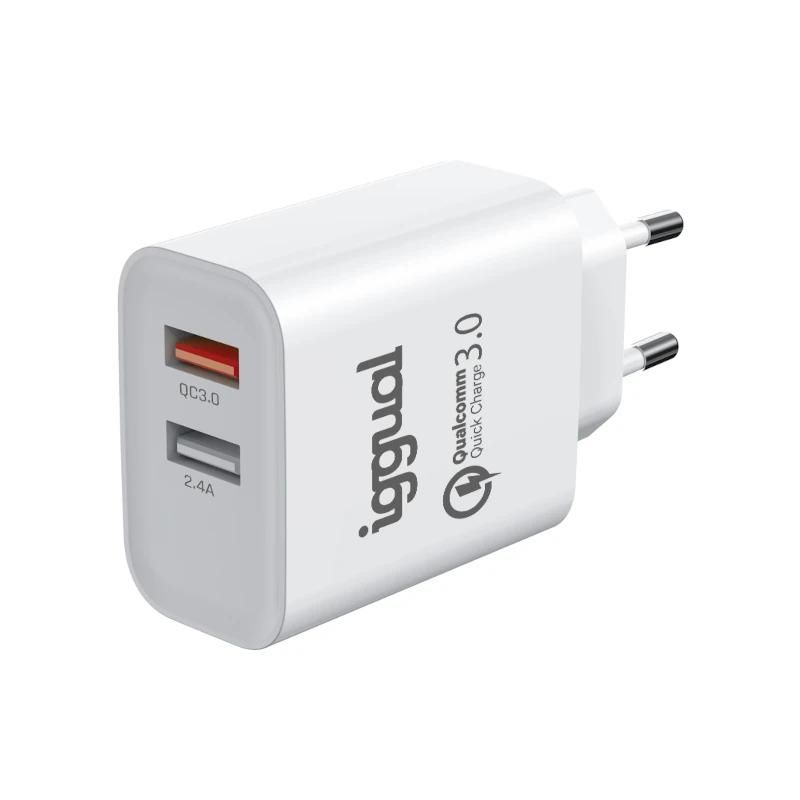 Cargador de pared iggual IGG317389 2xUSB QC3.0 30W blanco