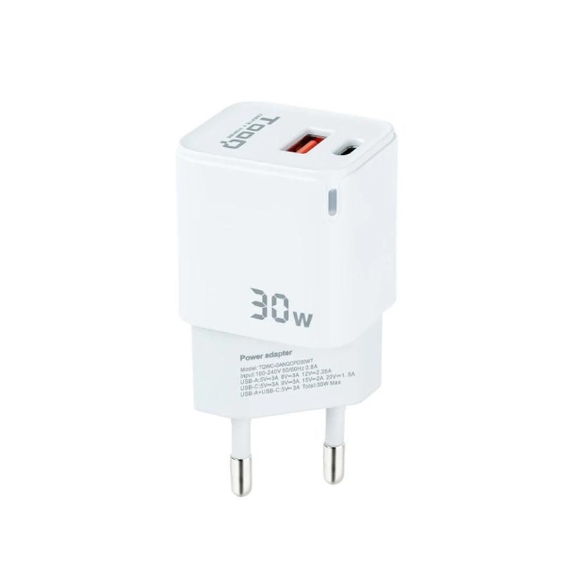 Carregador de paret TooQ GaN 30W USB-C PD i USB-A QC blanc