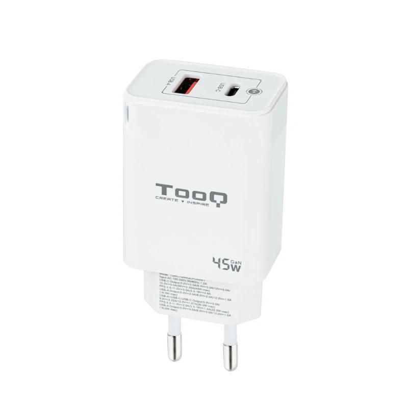 Carregador de paret Tooq TQWC-GANQCPD45WT GaN USB-C PD + USB-A QC blanc