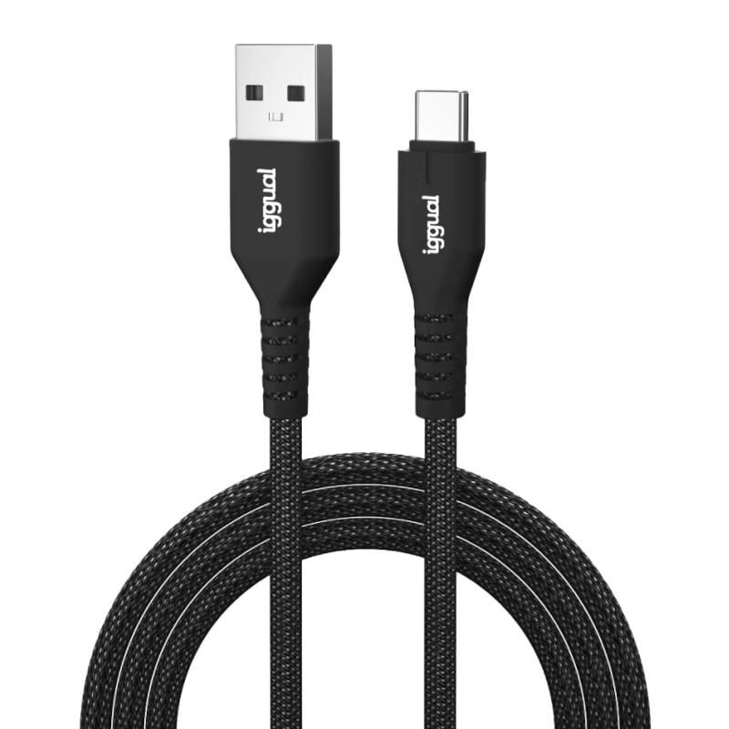 Cable USB-A a USB-C iggual IGG319888 3A 1 m negro trenzado