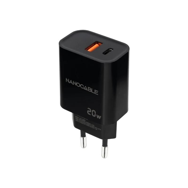 Carregador Nanocable 10.10.2008 USB-C PD + USB-A QC 20W Negre