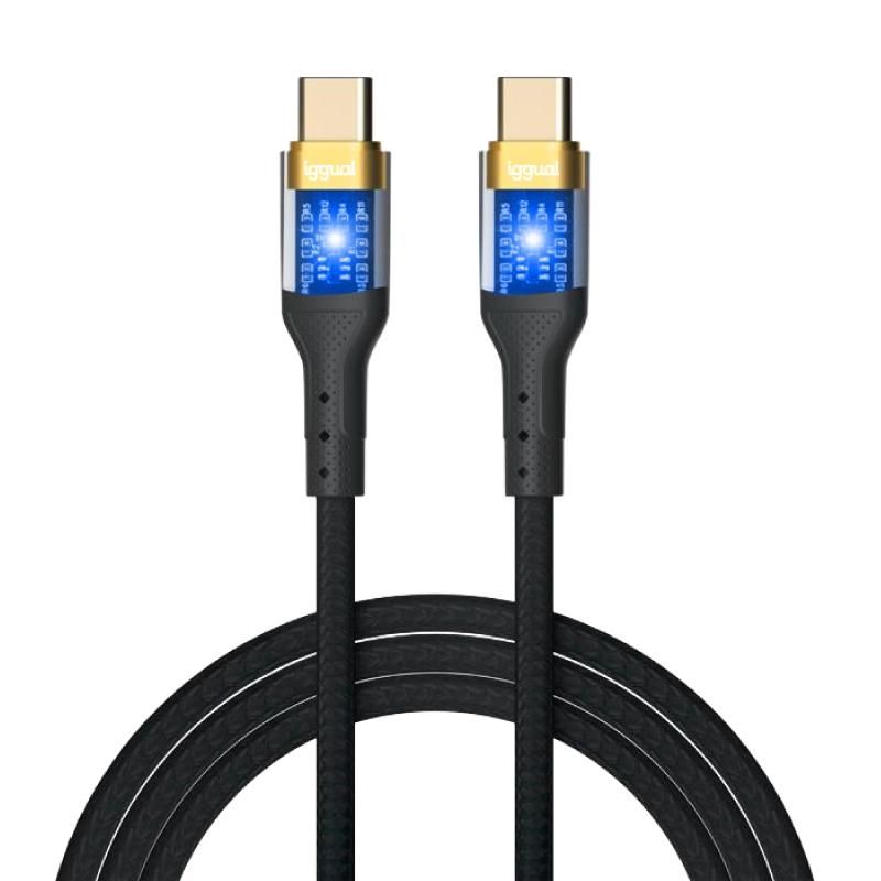 Cable USB-C a USB-C iggual 3A 1 m trenzado LED negro
