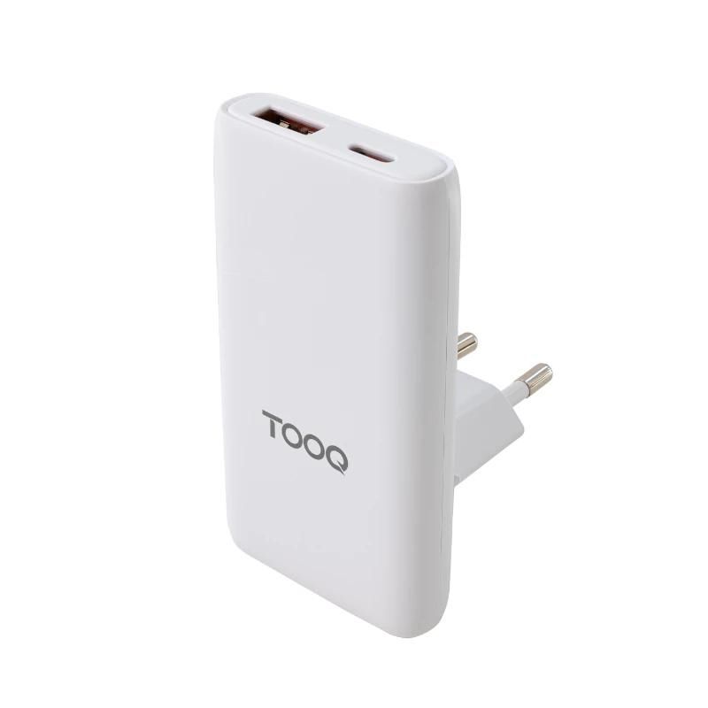 Cargador o adaptador de corriente TooQ pared GAN USB-C/PD + USB-A/QC 65W