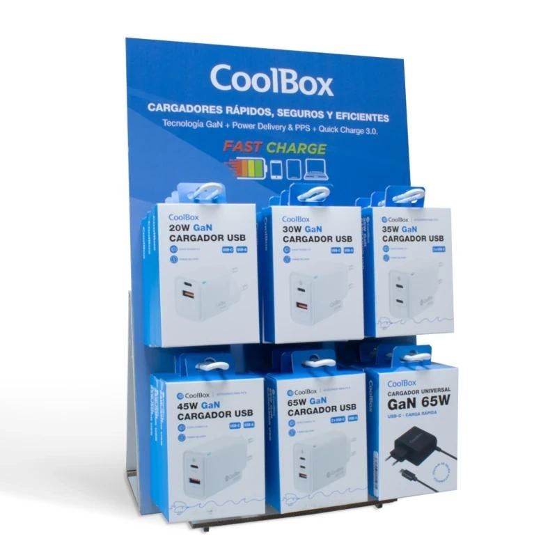 Cargador o adaptador de corriente CoolBox PACK 12 CARGADORES GAN2 + EXPOSITOR