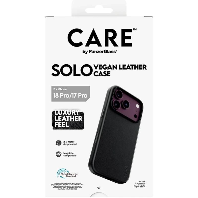 Phone case or protector PanzerGlass Care VeganLeatherCase Black MagSafe iP 18Pro 17Pro