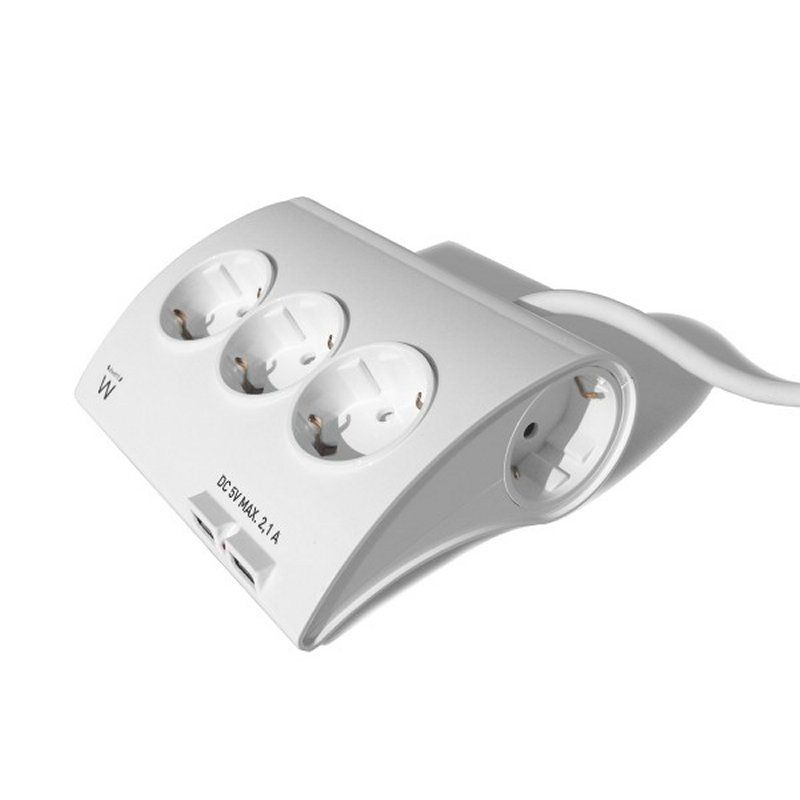 Regleta Ewent EW3935 5 tomas Schuko + 2 USB 2.1A blanca