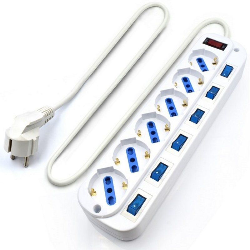 Regleta 6 tomas Ewent EW3932-3M con interruptores, 3 m, blanco