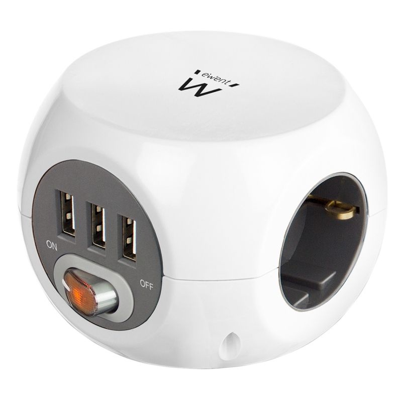 Regleta cúbica Ewent EW3939 3 tomas y 3 USB blanca