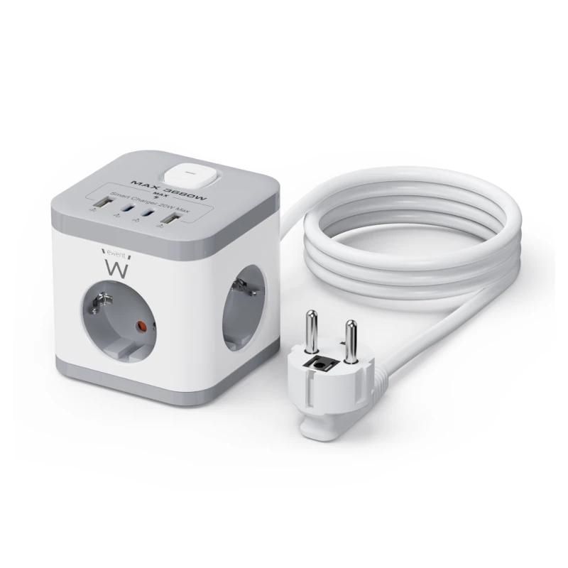 Regleta de torre Ewent EW3863 3 tomas + 4 USB blanco/gris