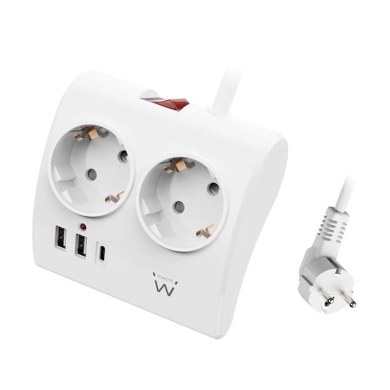 Regleta Ewent EW3870 2 Schuko 2 USB-A 1 USB-C negra