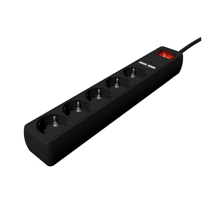 Regleta Gembird SPG5-U2-5-02 5 preses Schuko i 2 USB negra