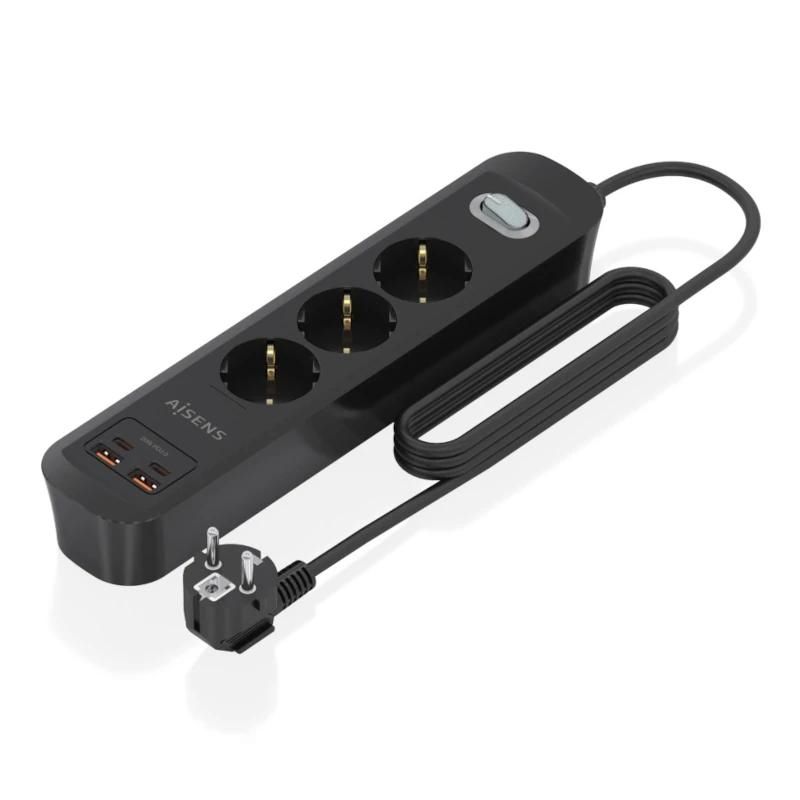 Regleta Aisens ASPS-2A2C11-BK 3 tomas Schuko + 4 USB