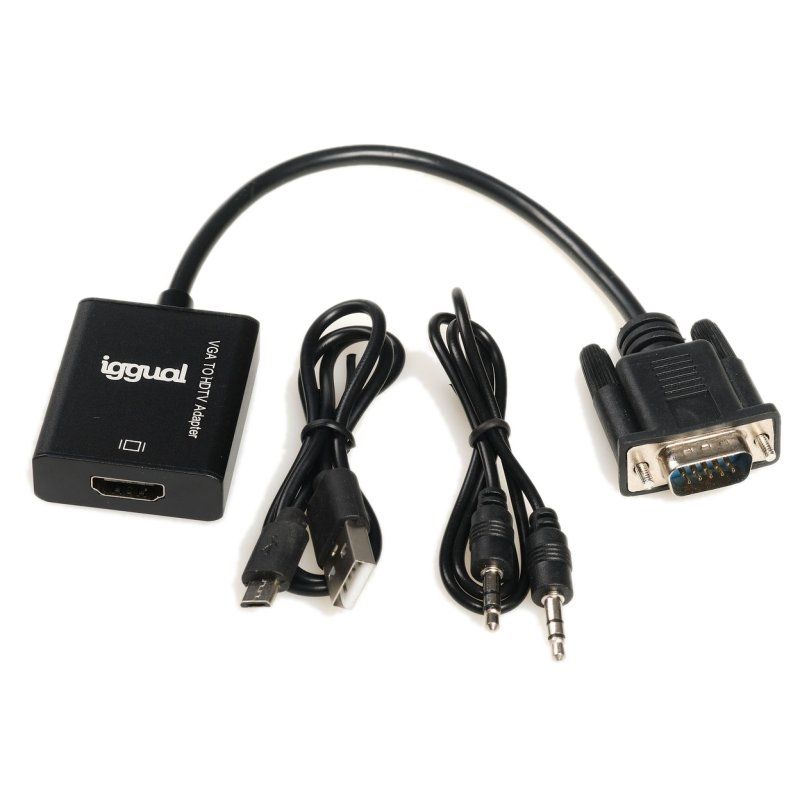 Adaptador VGA a HDMI iggual IGG317297 amb àudio i microUSB negre
