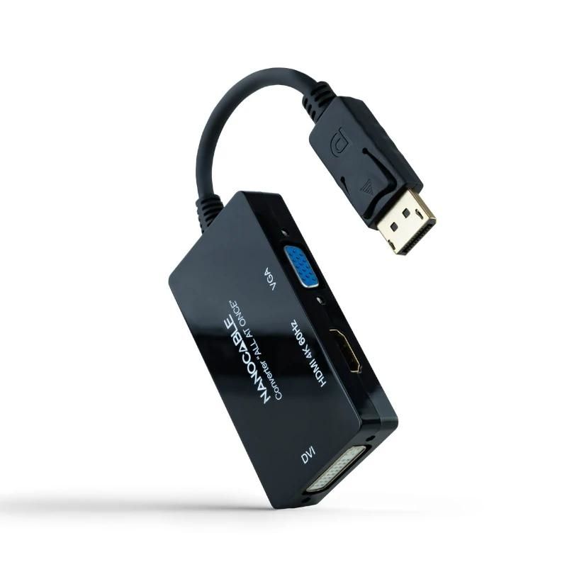 Convertidor DisplayPort a HDMI/DVI/VGA Nanocable 10.16.3301-ALL Negre 20 cm