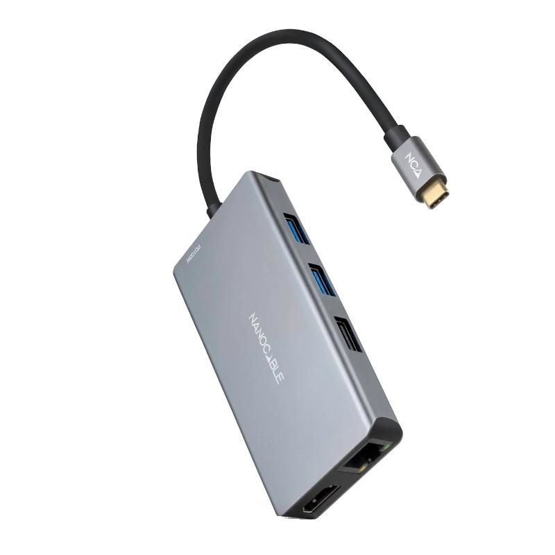 Câble audio ou vidéo NANOCABLE Hub USB-C 3xUSB-A+2xHDMI+RJ45+TF+SD+PD