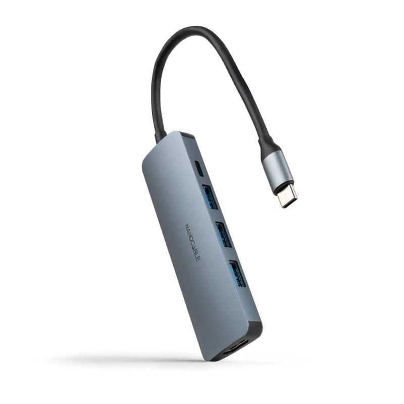 Hub USB-C Nanocable 10.16.4605 3xUSB-A + HDMI + USB-C PD gris