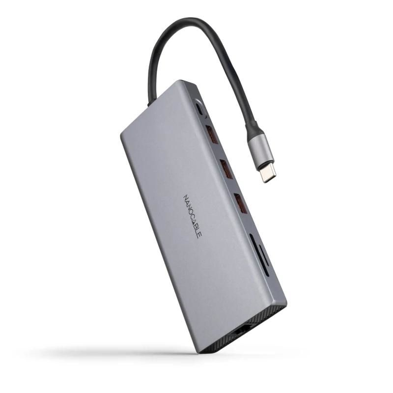Audio or video cable NANOCABLE Hub 12en1 USB-A/C+HDMI+DP+RJ45+TF+SD+AU