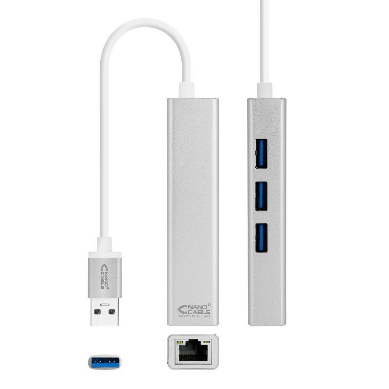 Câble, connecteur ou outil réseau NANOCABLE Conversor USB 3.0 Ethernet + 3xUSB 3.0