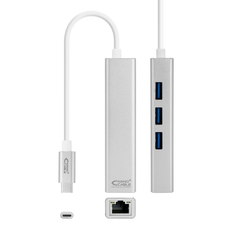Network cable, connector or tool NANOCABLE Conversor USB-C Ethernet +3xUSB 3.0