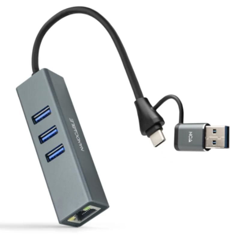 Câble, connecteur ou outil réseau NANOCABLE Conversor USB-C+USB-A/M RJ45+ 3xUSB-A