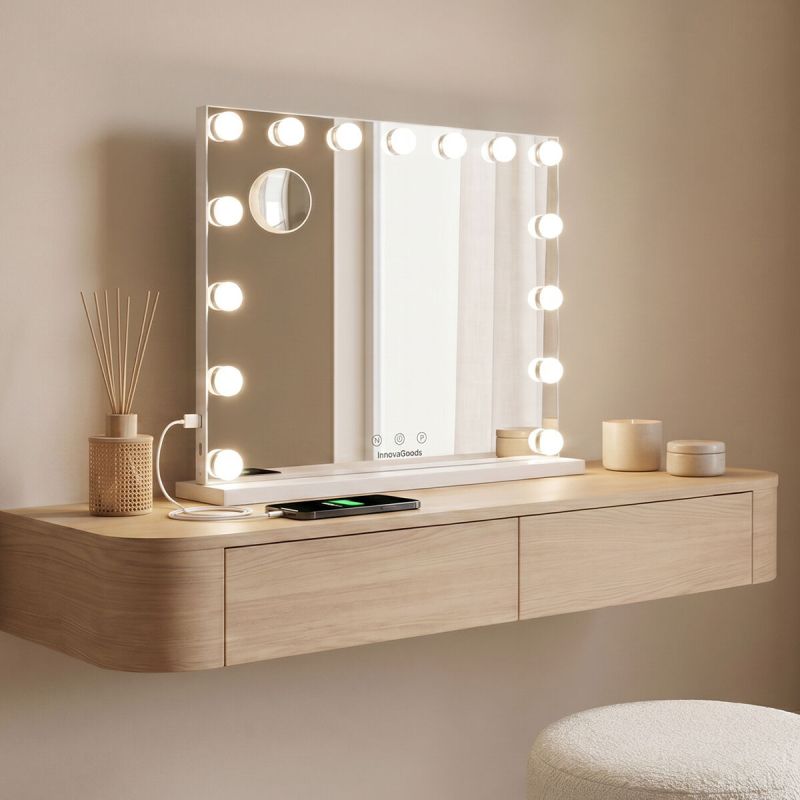 Miroir de maquillage avec LED Hollywood Glimma Deluxe InnovaGoods 15 Ampoules