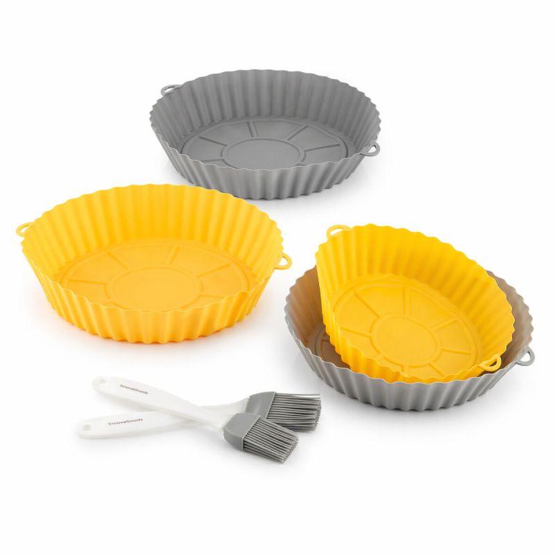 Pack de 4 paniers en silicone avec poignées pour friteuse à air et 2 pinceaux InnovaGoods