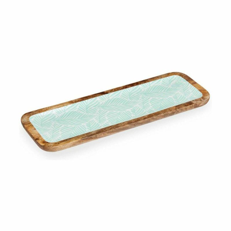 Centre de Table Gift Decor Blanc Marron Vert Polyester Résine Bois de manguier 45 x 15 cm 15,2 x 2,54 x 45,7 cm Feuille d'une pl