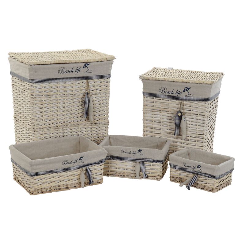 Set de basket DKD Home Decor Bleu Beige Aluminium Spirales méditerranéen 5 Pièces