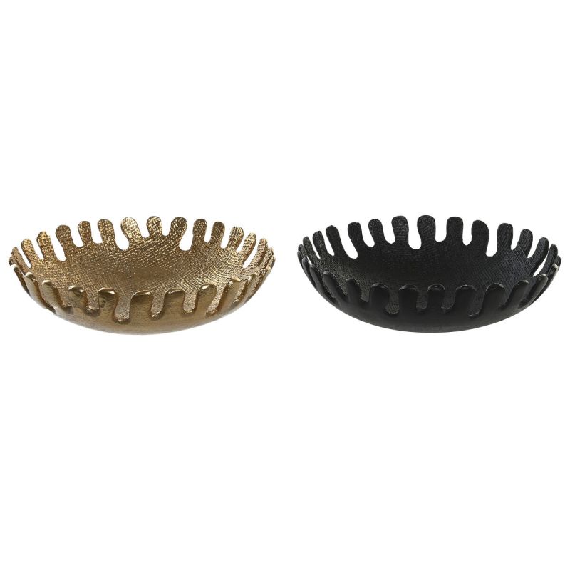 Centre de Table DKD Home Decor Noir Doré Aluminium 32 x 32 x 9 cm (2 Unités)