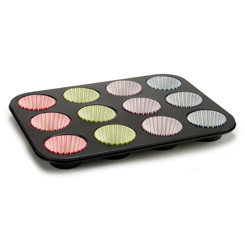 Moules à Muffins Kinvara Bleu Noir Rouge Vert Violet Multicouleur 7 x 7 x 3 cm 35 x 3 x 26,5 cm Plateau pour Four (12 Unités)