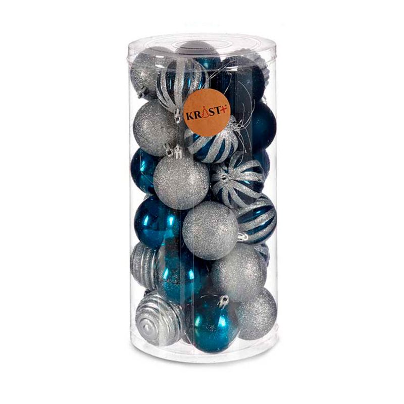 Lot de boules de Noël Krist+ HM20087-061/003 Bleu Argenté Plastique Ø 6 cm (6 Unités)