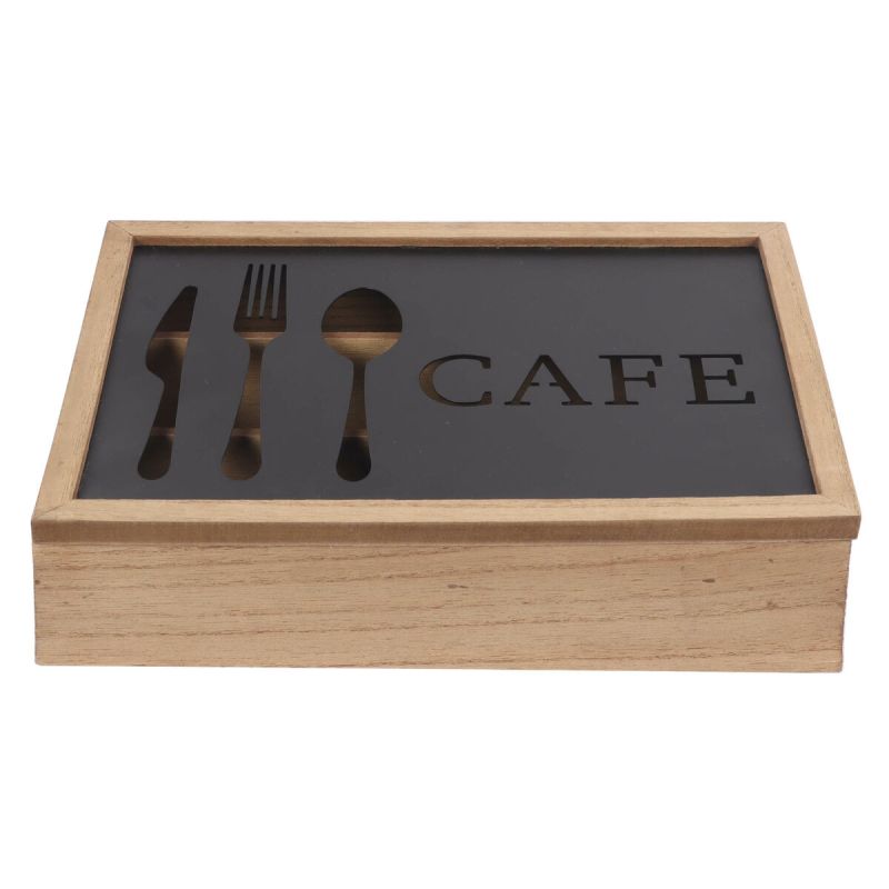 Range-couverts DKD Home Decor Marron Noir Métal Bois MDF Vintage 25 x 18 x 6 cm