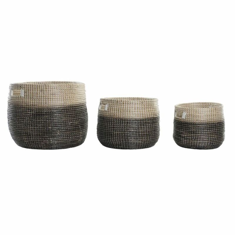 Set de basket DKD Home Decor Gris Naturel Herbier marin (3 Pièces)