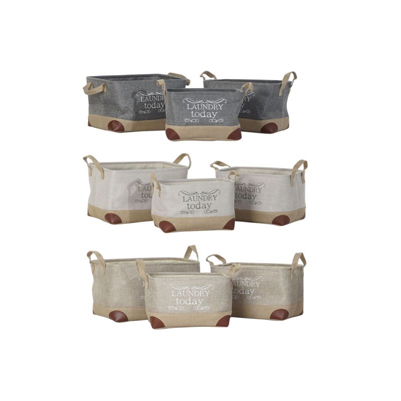 Panier Multi-usages DKD Home Decor Beige Gris Marron Clair 40 x 30 x 24 cm Bois 3 Pièces (3 Unités)