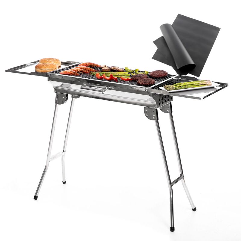 Pack Barbecue au Charbon de Bois Pliable en Acier Inoxydable et Tapis de Cuisson pour Four et Barbecue InnovaGoods