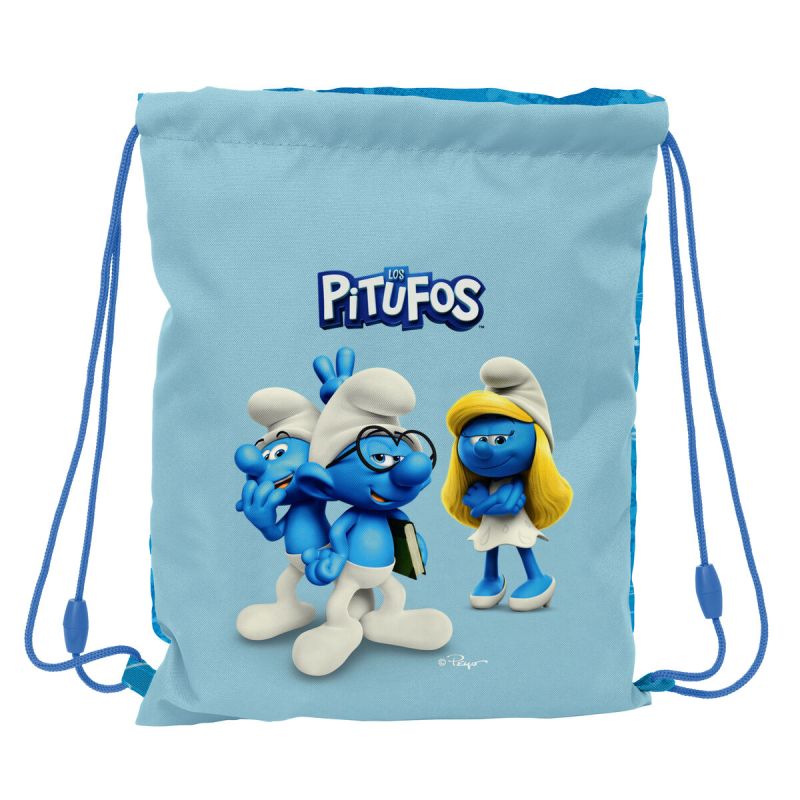 Sac à dos serré par des ficelles Los Pitufos Bleu Bleu ciel 26 x 34 x 1 cm
