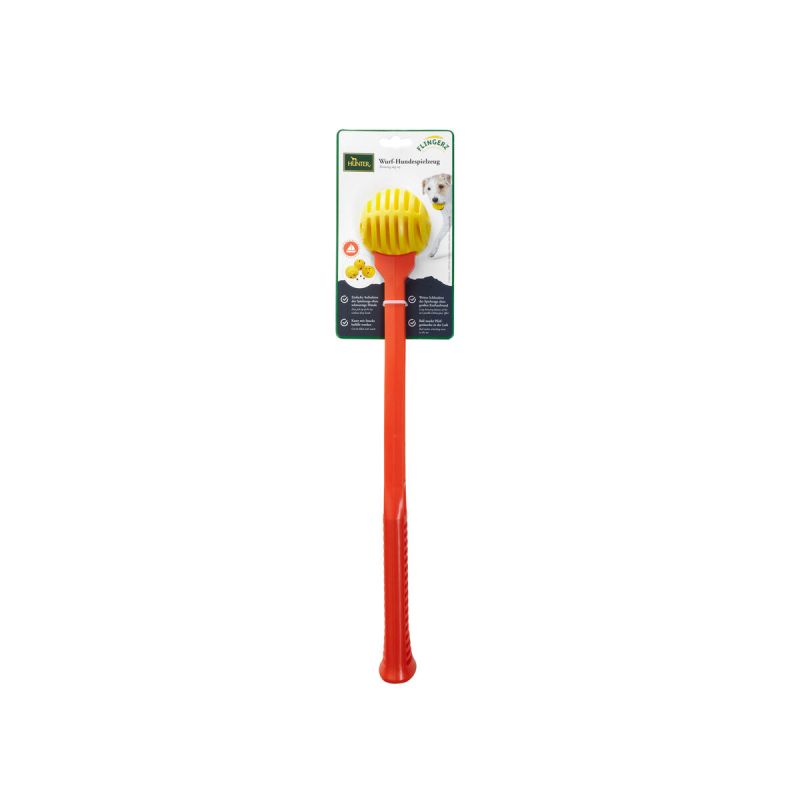 Lanceur de Balles pour Chiens Hunter Jaune Orange Caoutchouc Ballon