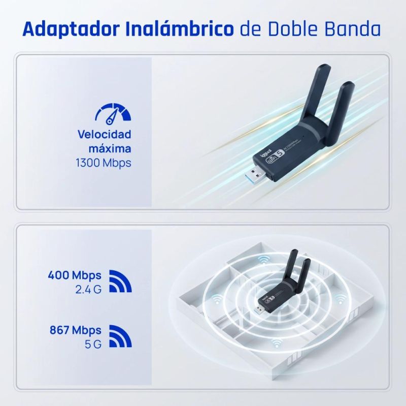 iggual Adaptador USB Wifi 1300 Mbps dual 2.4G/5G — imagen 1 de 3