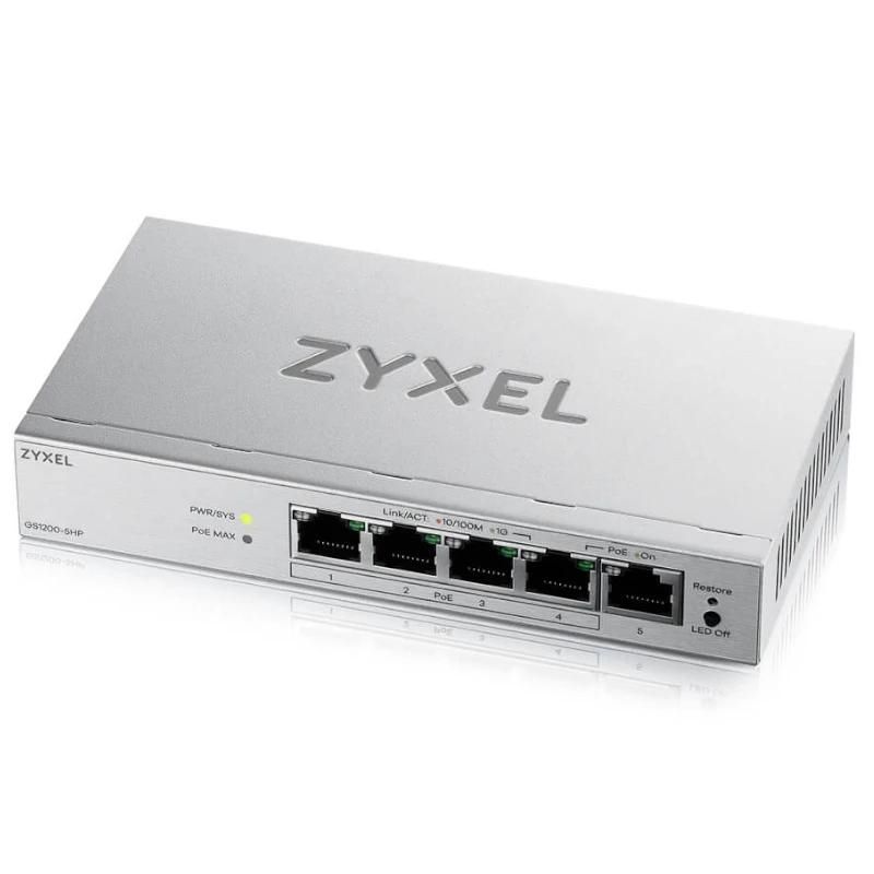 Commutador de xarxa ZyXEL GS1200-5HPv3 Switch 5xGb (4xPoE+) 68W