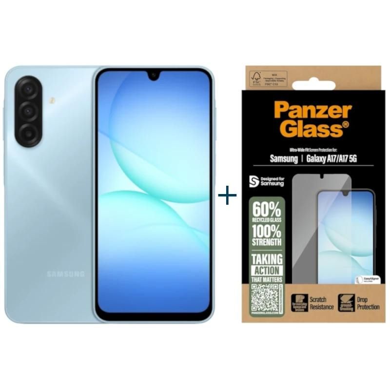 Téléphone mobile Samsung Galaxy A17 128GB 4GB bleu +Prot PanzerGlas