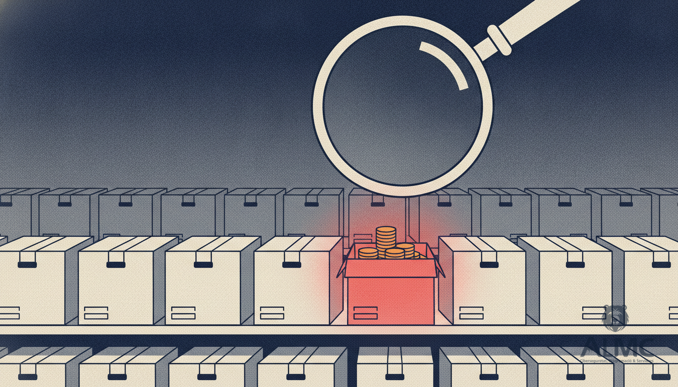 Lupa sobre estantería de cajas de productos destacando una con monedas, simbolizando el análisis de rentabilidad por producto en ecommerce