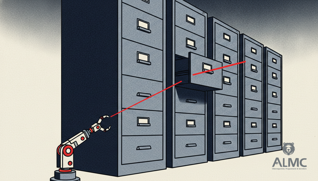 Filing cabinet with one drawer slightly open, illustrating unauthorised access to configuration files on exposed servers