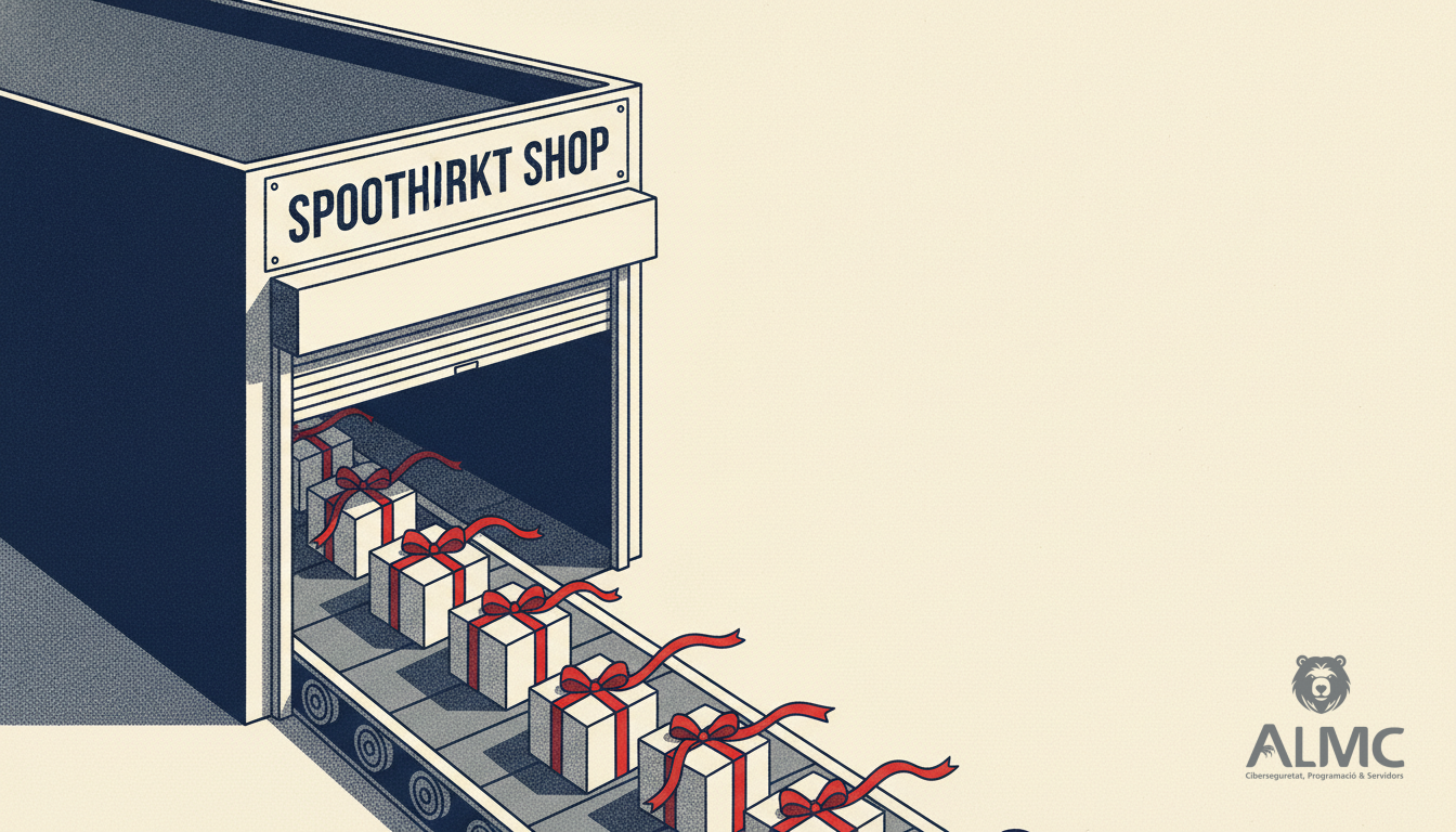 Shop shutter opening onto a conveyor of wrapped parcels, illustrating a limited-edition product drop on an online store