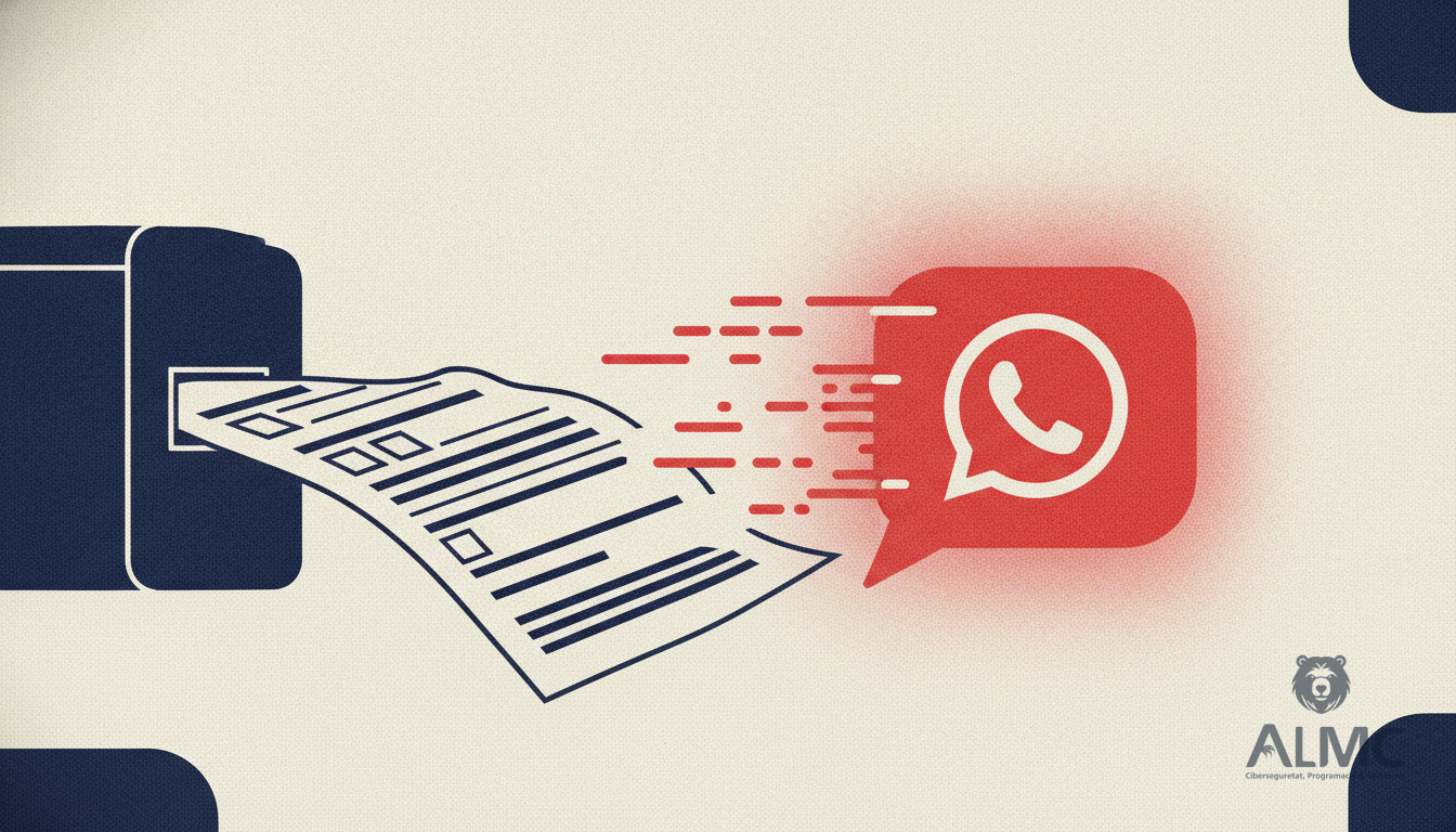 Un formulario de contacto sale de una impresora convertido en un mensaje de WhatsApp.