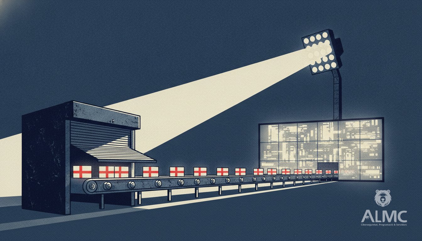 Shop shutter opening onto a conveyor of parcels and screens, symbolising live sport driving ecommerce sales