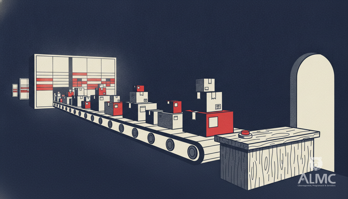 Parcels leaving a small shop towards a row of delivery lockers during peak shopping season