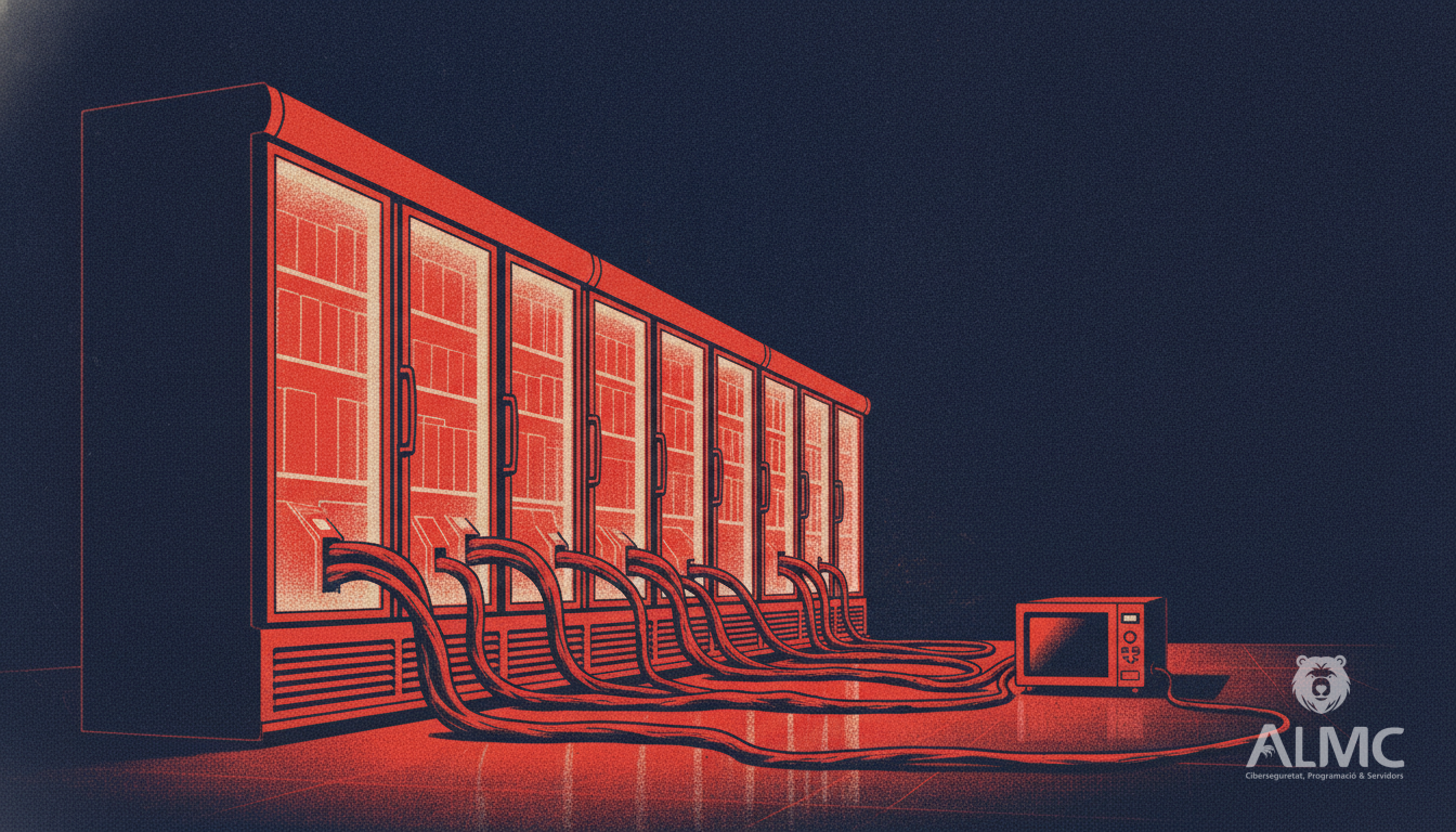 Refrigeration cabinets overheating next to a server rack, illustrating connected infrastructure security risks