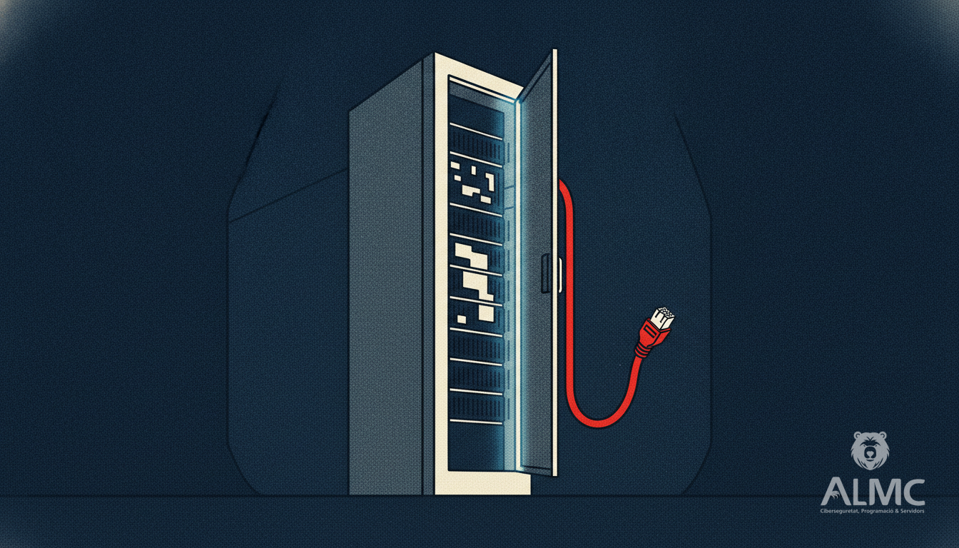 Server cabinet with its door ajar, illustrating an authentication bypass in Ahsay AhsayCBS backup software