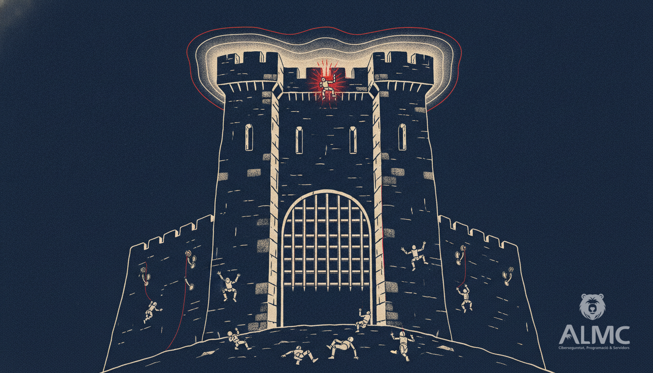 Medieval castle gate with portcullis lowered, symbolizing server protection